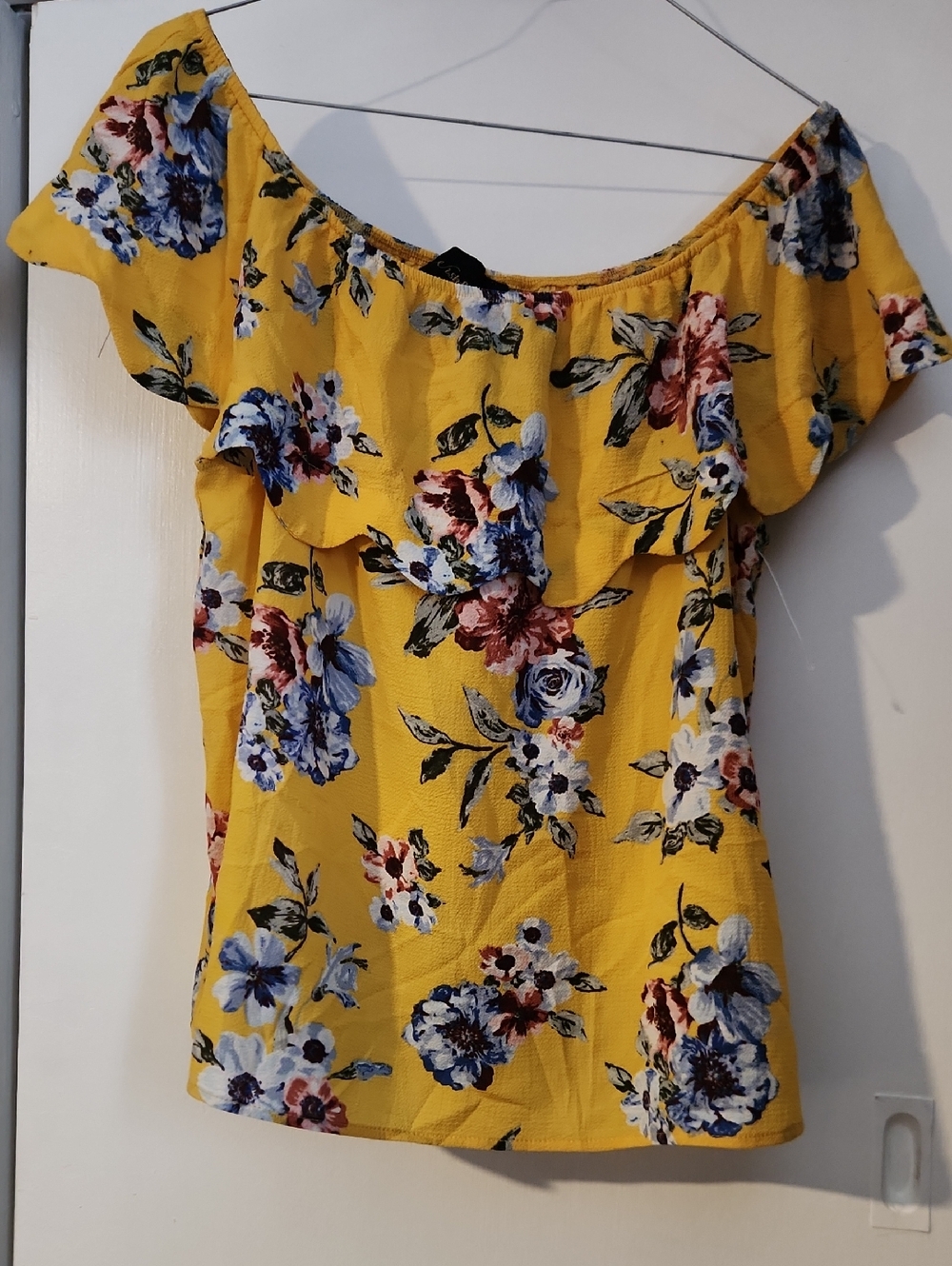 New Yellow Floral Off-Shoulder Women's Top